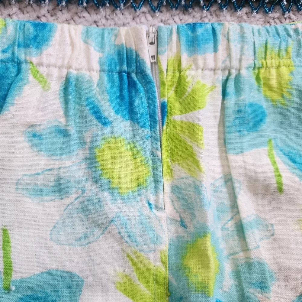 Vintage Floral Linen Skirt Set Size 10